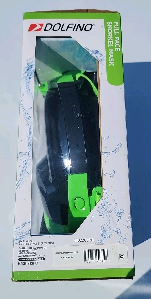 Dolfino Adult 12+ Full-Face Tinted Snorkel Mask, Large/X-Large, Green. New