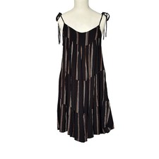 Revel Mini Dress Tie Shoulder Straps Striped Black Size Small