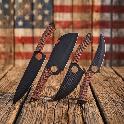Tactical Cleaver Butcher Knife Set 4pc High Carbon Steel Outdoor Camping Cooking