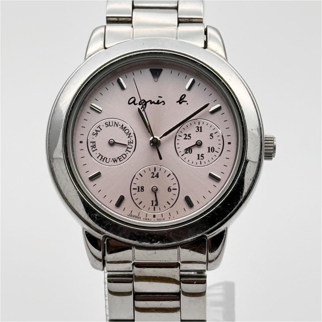 Agnes b V33J 0010 Chronograph Pink Dial Stainless Steel Quartz