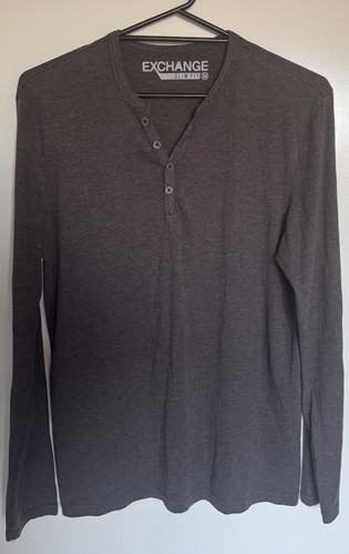 Exchange Mens Henley Long Sleeve Slim T-shirt V Neck Button Tee Shirt Top Size M