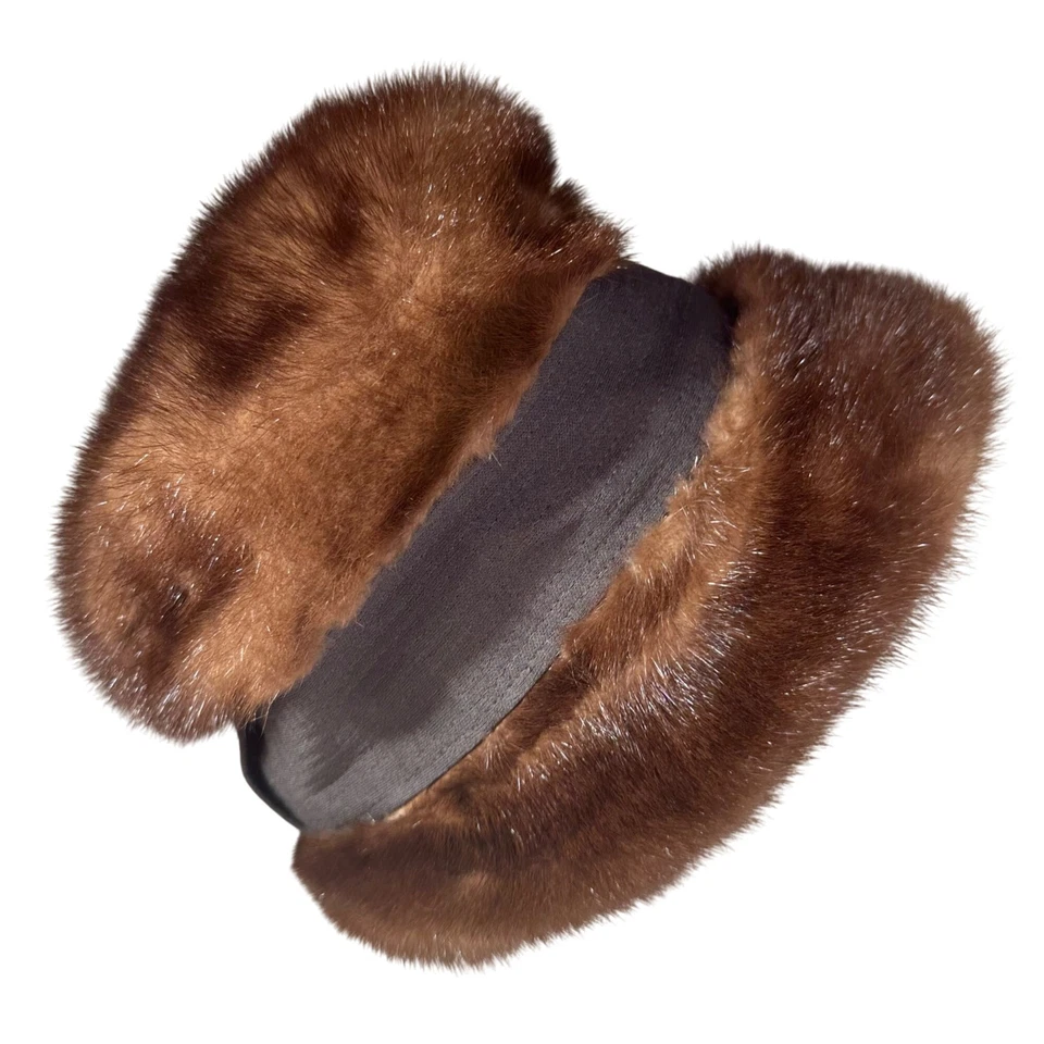 Sombrero de piel de visón cálido vintage con caja original Margaret's Lubbock, TX 60 hecho en unión Foto 3 de 4