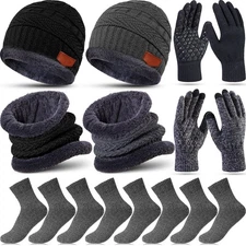 10 Pieces Winter Hat Beanie Scarf Touch Screen Gloves and Sock Set Slouchy Kn...