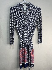 Donna Morgan Pringham Belted Shirt Dress Women's Size 0P Navy Geometric Pattern