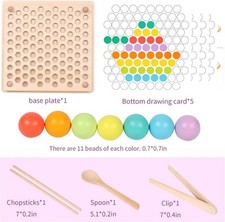 Wooden Peg Board Beads Game, Learning Montessori Toys,Color Sorting Stacking Mat