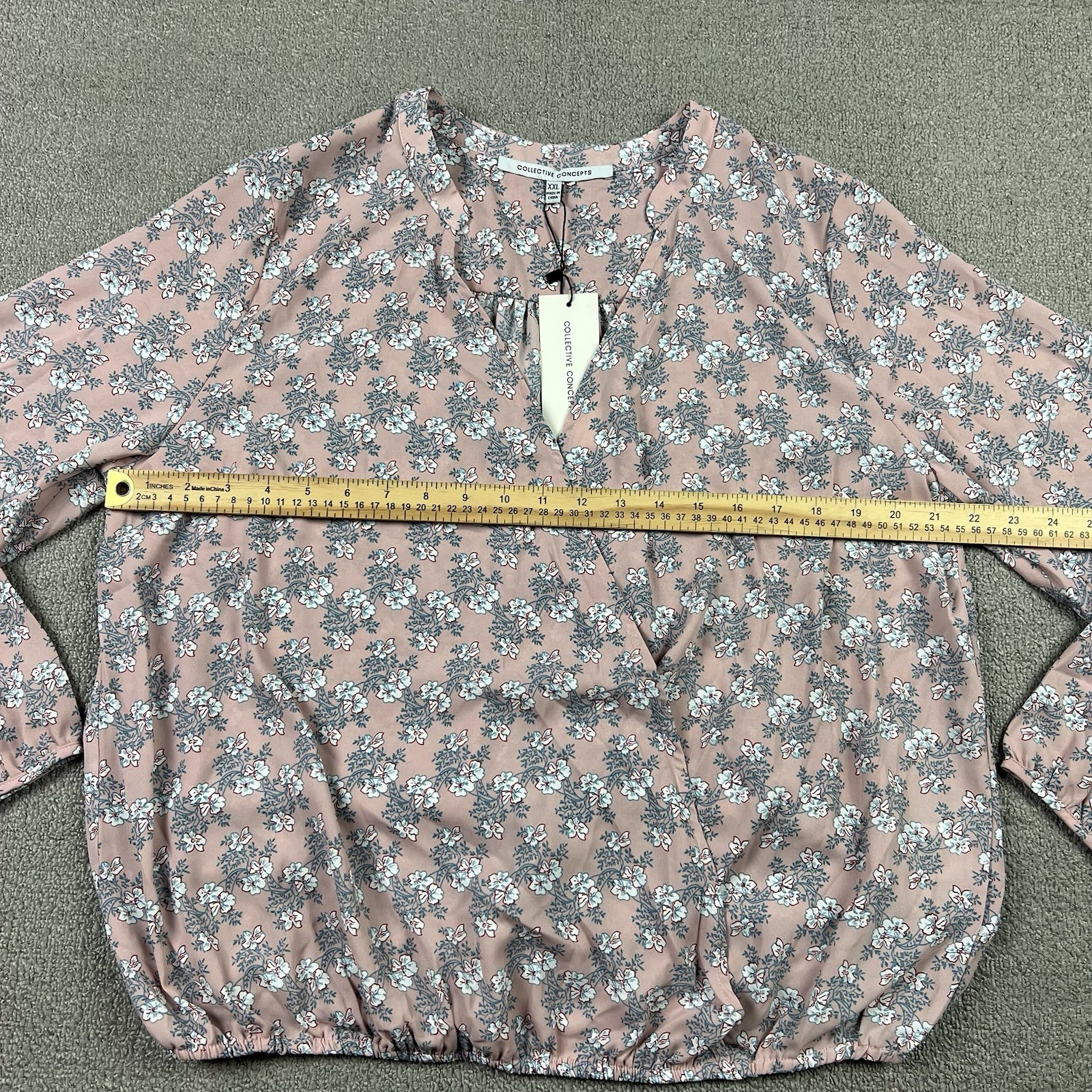 Collective Concepts Women's XXL Pink Floral Long Sleeve Tie Cuffs Surplice Neck