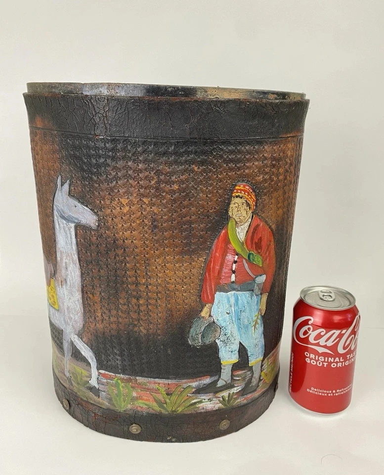 SOPORTE PARAGUAS DE CUERO PINTADO A MANO VINTAGE DE BOLIVIA Foto 2 de 4