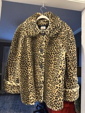 Vintage Bentley Coat Leopard Cheetah Faux Fur Oversized Size Med W Cuffs