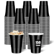 150 Pack Black Cups 16 oz Disposable Plastic Party Drinking Cups for Graduati...