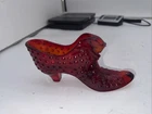 Fenton Art Glass Ruby Red CAT HEAD Hobnail Shoe Slipper Boot Figurine