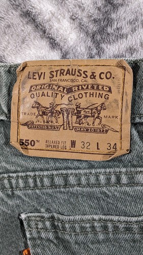 VINTAGE 80s Levis 550 Jeans 30x29 Sage Green Denim Orange Tab Relaxed Made USA - Picture 10 of 17