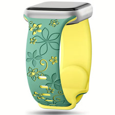 Floral Engraved Bands Compatible Apple Watch Band Soft Silicon Sport Strap Watch