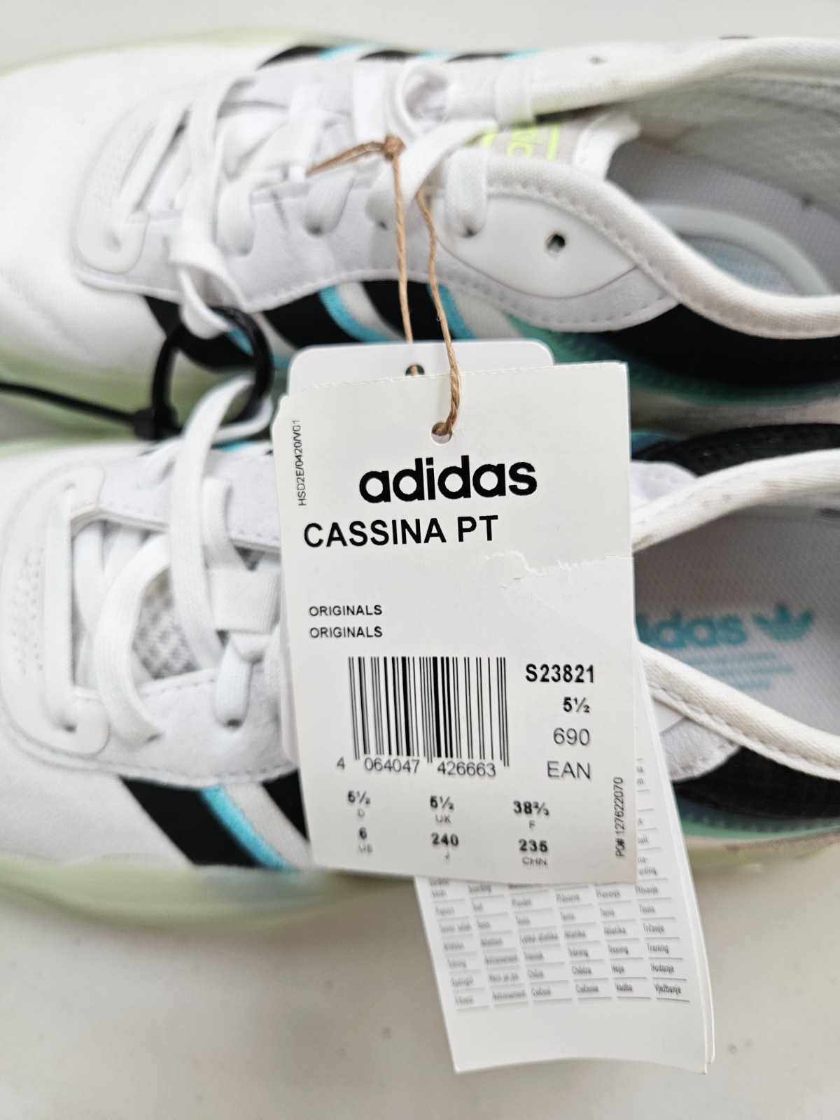 Adidas Cassina PT Trainers UK 5.5 White Aqua Black Gum Sole – Ex Display image 7