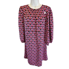 NWT The Get sz XL open back geometric midi shift dress long sleeve peasant NEW