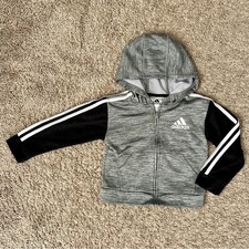Adidas I Kids Zip Up Hoodie Jacket I Size 3T I Gray, Black, White Stripes I GUC
