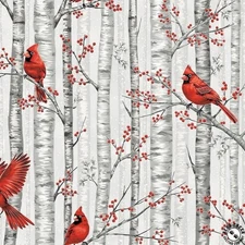 Berries And Birch By Hoffman Fabrics -  Fog/Silver Birds   #X7794-483S
