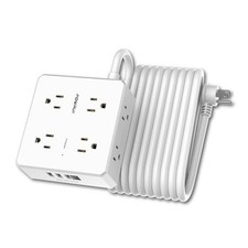 Surge Protector Power Strip - Flat Plug Extension Cord with 8 20 Ft White