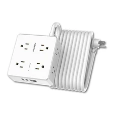 Surge Protector Power Strip - Flat Plug Extension Cord with 8 20 Ft White