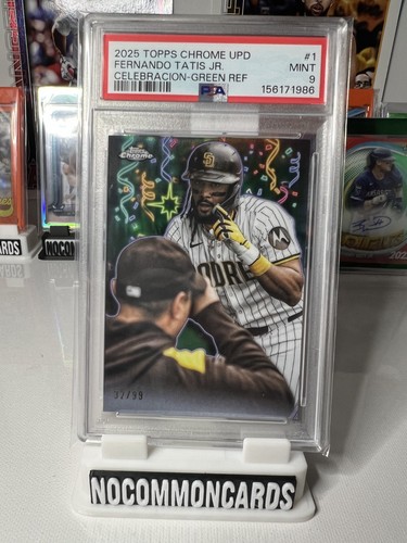 2025 Topps Chrome Upd. #1 Fernando Tatis Jr. Celebracion Green Ref. /99 PSA 9