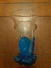 Early Blenko Clear Tear Drop Glass Vase, Blue Leaf, 7.5"