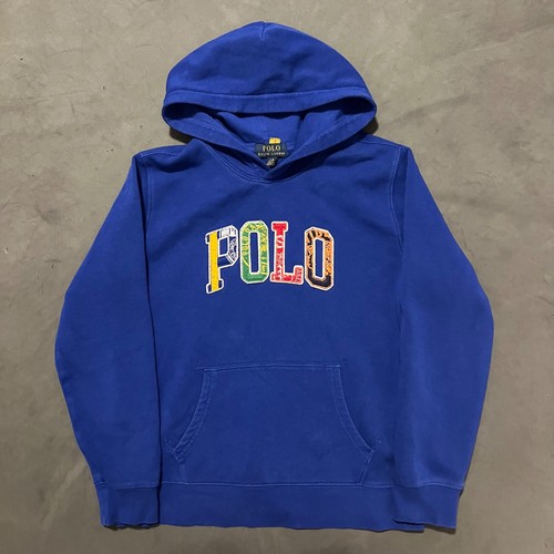 Polo Ralph Lauren Sweatshirt Blue Youth Large Logo Spelled Out Hoodie