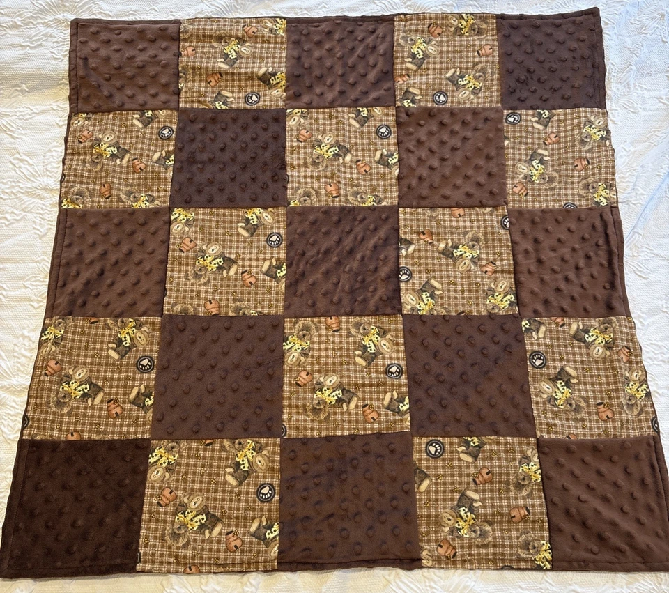 Edredón de retazos vintage, cuatro parches cuadrados osos marrón 2 mantas Foto 2 de 4