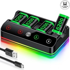 4 x 6200 mWh Xbox Akku mit Ladestation für Xbox One/Xbox Series X|S/S/X/Elite