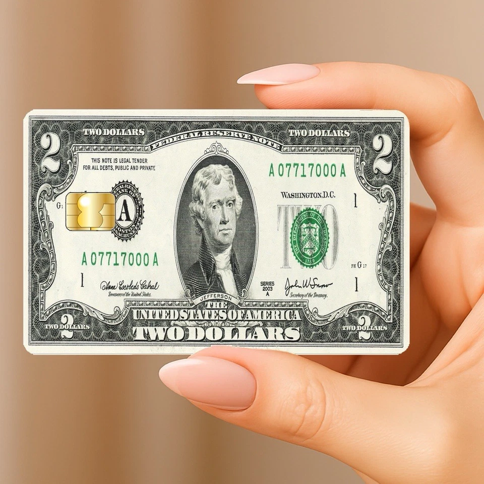 Adesivo de vinil cartão de crédito débito US$ 2 dólares decalque dinheiro banco dinheiro capa brilhante - Imagem 2 de 4