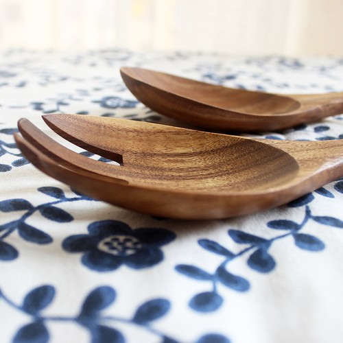 Juego de 2 utensilios antiadherentes para servir ensaladas de madera de teca cuchara tenedor cocina - Imagen 9 de 12