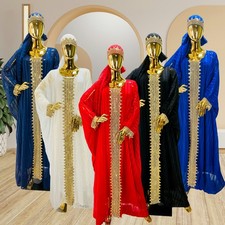Muslim Women Elegant Retro 3Pcs Dress Set Abaya Kaftan Flared Sleeves Dubai Gown