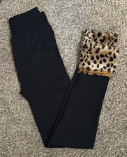 Connection 18 Black Leggings with Leopard Cuffs Size S