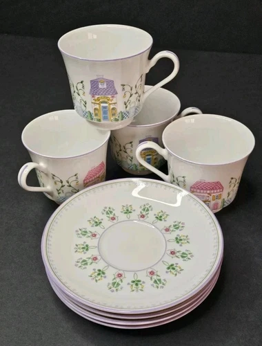 Lenox Spice Village Tea / Coffe Cups With Matching Saucers (Set Of 4) Japan 1998