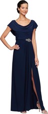 Alex Evenings Women's Plus Size Long Cowl Neck A-line Dress 18, Navy