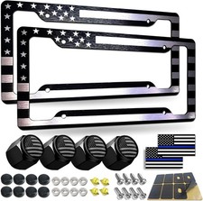 Black American Flag License Plate Frame Set - Front And Rear Double Frames
