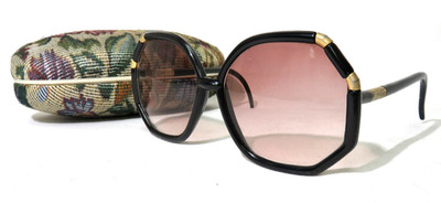 Ted Lapidus Style Vintage Sunglasses Black plastic frames w/ gold accents