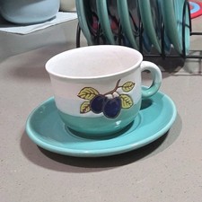 Turquoise White Ceramic Fruit Coffee Cup & Sa...
