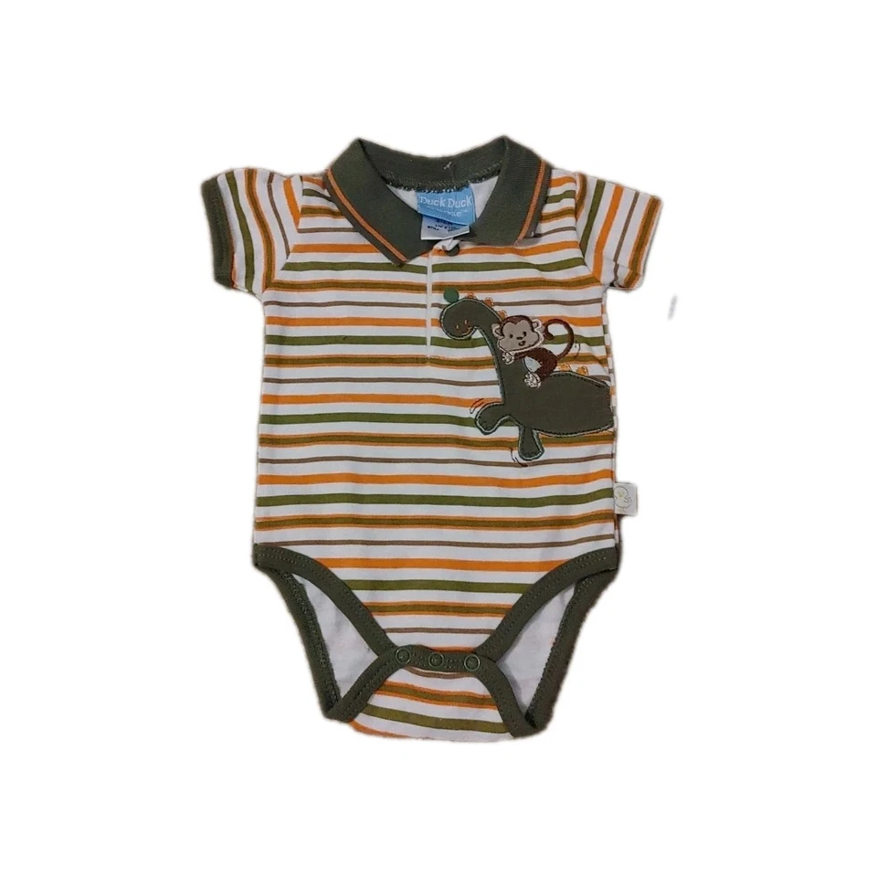 NUEVO Pato Pato Ganso Bebé Niño 3-6M Conjunto 1 Pieza Cuello Dinosaurio Mono Rayas Foto 3 de 4