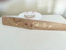 50th Birthday Tiara and Sash Set Rose Gold 50 and Fabulous Glitter Party Accesso