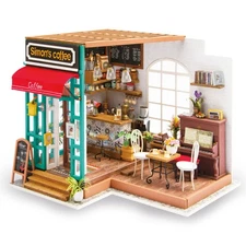 ROEDG109 Robotime Rolife Simon's Coffee Shop 3D Wooden DIY Miniature Dollhouse K