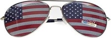 1-USA Glasses American Flag ,Aviator Sunglasses Patriotic, United States. SILVER