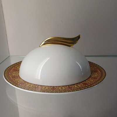 Rosenthal Versace  IKARUS Gold Medusa red  Butterdose Glocke Käse 1. Wahl RAR!!