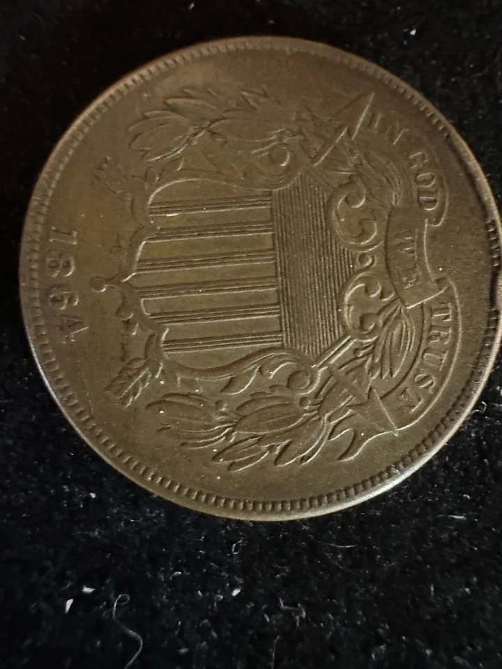 1864 年两美分硬币(大号座右铭?) 第一枚美国硬币熊座右铭“In God We Trust” — 第 2/3 张图片