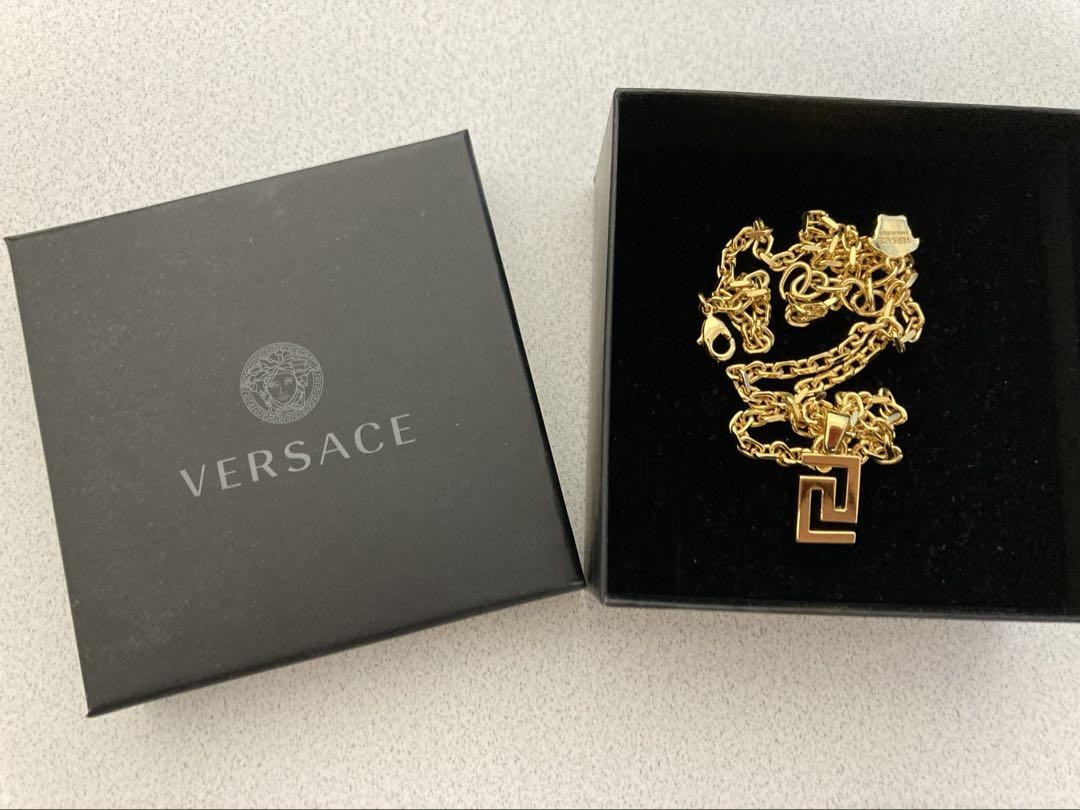 versace necklace gold GRECA Pendants Beauty w/Box G card Unisex Accessories Auth