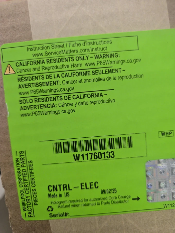 Brand New!! Whirlpool Refrigerator Control  Board Part# W11760133 - Image 3 of 3