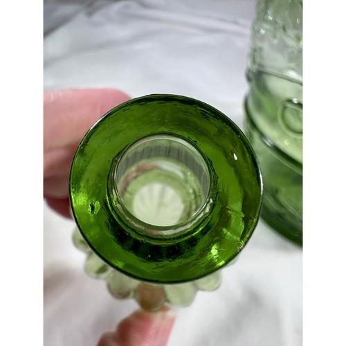Light Green Glass Wine Bottle & Stopper MCM Vineyard Pattern Embossed Decanter - Picture 12 of 17