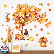 Mfault Fall Thanksgiving Maple Tree Wall Decals Stickers, Autumn Woodland Gno