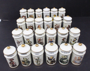 Vtg MJ Hummel Danbury Mint 1987 Gold Trim Spice Jars Complete 24pc Set