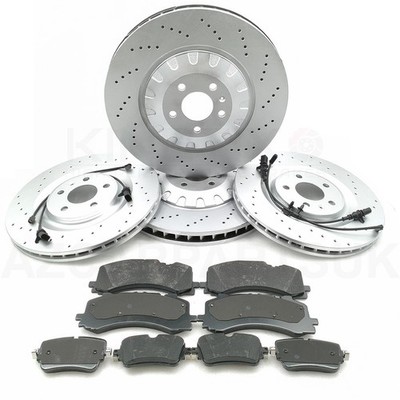 FÜR AUDI S6 S7 S8 SQ7 SQ8 VORNE HINTEN GELOCHT BREMSSCHEIBEN BELÄGE DRÄHTE 400mm 350mm