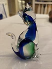 Vintage Mid Century Murano Art Glass Cat Figurine Blue Green Clear Italy