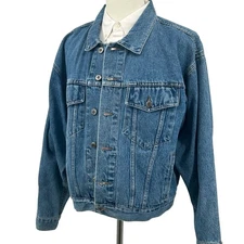 Vtg Y2K Denim Trucker Jean Jacket Mens L  Button Down Utility Grunge Streetwear
